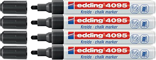 edding 4er Pack 4095 Kreidemarker, 2-3 mm, schwarz - Geruchlos, Wasserfest, Buchstabendruck, Kunststoff, Rundspitze, Markierstift, Kreidmarker