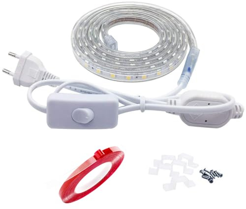 Q.Laomi LED Streifen mit Schalter, IP65 Wasserdicht Lichtband 230V LED Strip (1 Meter, Warmweiß)