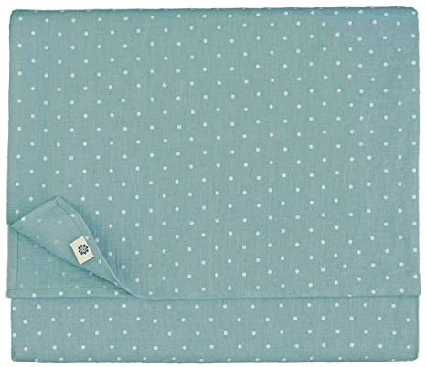 Linen & Cotton Tischdecke Vintage Landhaus Rustikal Antea -100% Leinen, Weiß Enteei Blau (137 x 250 cm) Punkte Rechteckig Tischtuch Stoff Tischwäsche für Haus Home Küche Dekoration Sommer Party