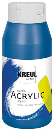 KREUL 17028 - Triton Acrylic Liquid Primärblau 750 ml, Hochwertige Künstler-Acrylfarbe in Studienqualität mit leicht fließendem Charakter, tiefmatt auftrocknend