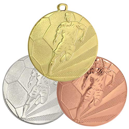 pokalspezialist 10 Stück Medaille Fußball aus Stahl, Gold/Silber Bronze