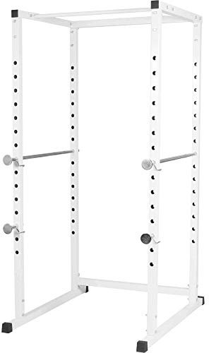 GORILLA SPORTS® Power Rack - 15-Fach Verstellbar, Klimmzugstange, Hantelablage - Power Cage, Squat Rack, Kraftstation für Zuhause, Kraftstation, Fitnessstation, Krafttraining (Weiß)