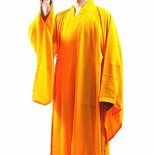 DHLink Shaolin Monk Kung Fu Buddhist Robe Meditation Long Gown Suit Yellow XXL
