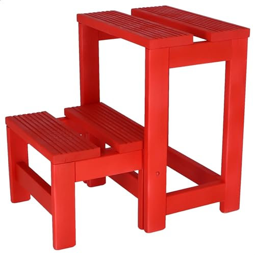 Aranaz 11324 Taburete Escalera 2 peldaños, Madera de Haya, Rojo carmesí, 32x23x40