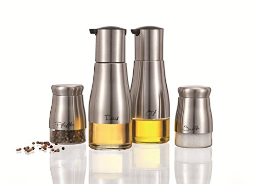 Set de regalo Vinagre y Aceite y sal y pimienta Fonda Acero Inoxidable en Juego de 4