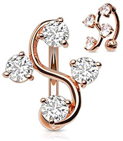 Paula & Fritz® Bauch-nabelpiercing Chirurgenstahl S-Form Rosegold Zirkonia Kristall 1,6-mm Stab-Dicke 10-mm Stab-länge Banane Bauch-Piercing Bananabell Nabel-Piercing