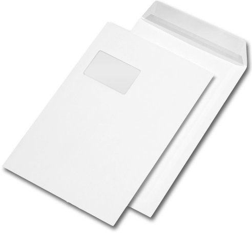 250 Versandtaschen C4 229 x 324 mm, haftklebend, mit Fenster, 90g/qm