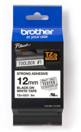 Brother Schriftband Extra stark klebend Bandfarbe: Weiß Schriftfarbe:Schwarz 12mm 8m TZES231 Standard