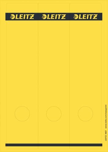 Leitz PC-beschriftbare Rückenschilder selbstklebend für Standard- und Hartpappe-Ordner, 75 Stück, Langes und breites Format, 62 x 285 mm, Papier, gelb, 16870015