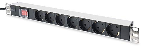 DIGITUS DN-95402 – 19 grenuttag – 7 uttag – CEE7/7 ingångskontakt – 1U – Standard PDU med strömbrytare – 250 VAC 50/60 Hz – 16 A – 4000 W – För 19-tums nätverks- och serverrack