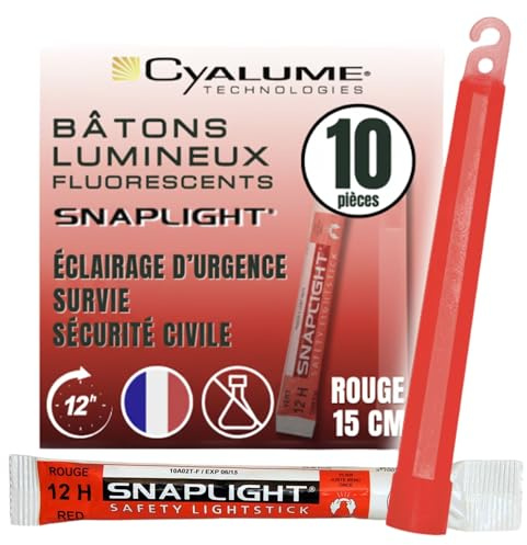 Cyalume SnapLight Knicklichter in Rot (10-er Pack) - 15 cm Glow Sticks mit Haken am Ende - ultra helle Light Sticks mit einer Leuchtdauer von 12 Stunden