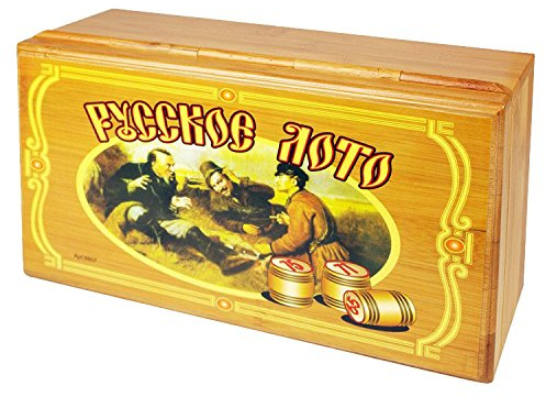 Ryska Lotto (Loto) lekset i trälåda med träfigurer, bingospel, familjespel bingo
