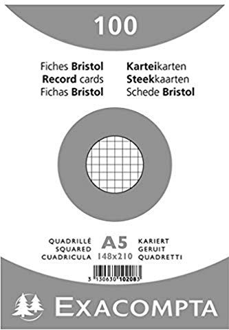Exacompta - Ref 10208E - Förpackning med 100 operforerade 5x5 kvadratiska indexkort - filmförpackade - kompatibla med bläckstråleskrivare, laser och kopiatorer - format 148 x 210 mm - färg vit