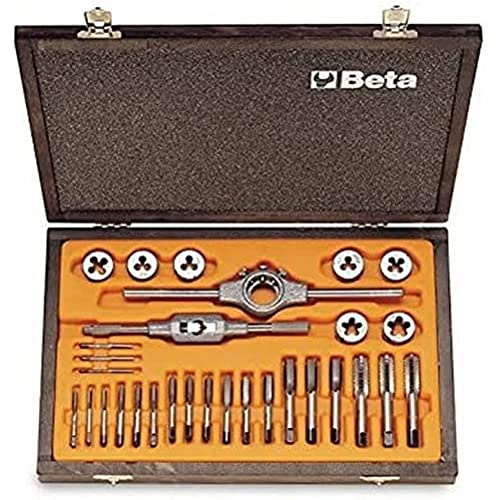Beta 446/C30 - Surtido de machos y terrajas de acero al cromo y accesorios roscado métrico en caja de madera