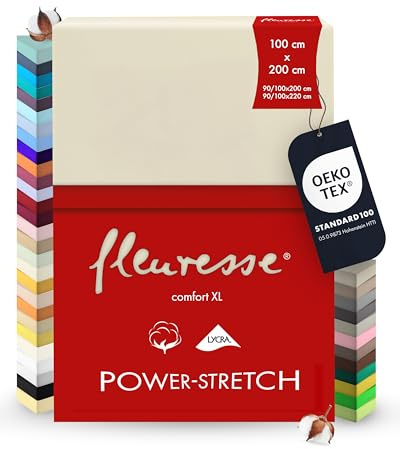 fleuresse Lenzuolo Comfort XL-in Jersey,per materassi Standard e ad Acqua, Jersey, Beige, 100 cm x 200 cm