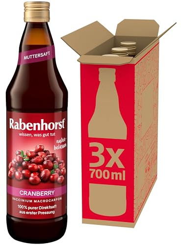 RABENHORST - Cranberry Muttersaft 3er Pack (3 x 700 ml) | 100% purer Direktsaft aus erster Pressung aus sorgfältig ausgewählten, original nordamerikanischen Cranberrys bester Qualität