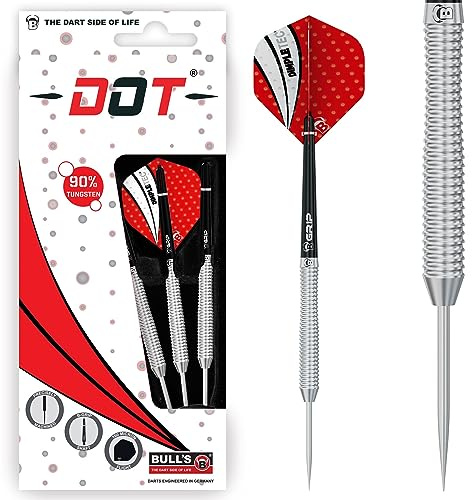 Dot Steel Dart, unterschiedliche Griffzonen und Einkerbungen machen dieses Premium Dartset aus 90 % Tungsten (Wolfram) individuell, ideal um Ihren Wurfstil zu finden und zu optimieren.