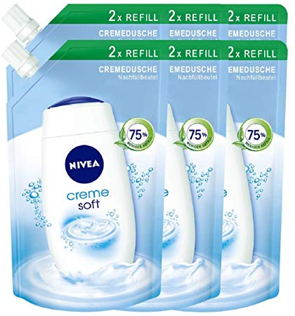 Nivea Creme Soft Cremedusche Nachfüllbeutel, Duschgel, 6er Pack (6 x 500 ml), intensive Pflege, milder Duft