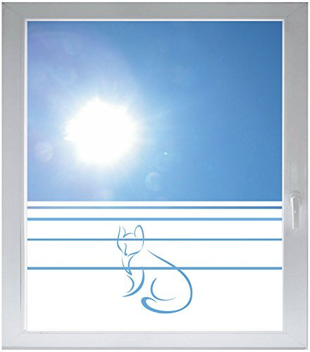 INDIGOS UG Sichtschutzfolie Glasdekorfolie Fensterfolie mit Motiv satiniert Blickdicht - d310 lustige Katze - 1000 mm Länge - 500 mm Höhe Streifen - selbstklebend - matt - für Bad