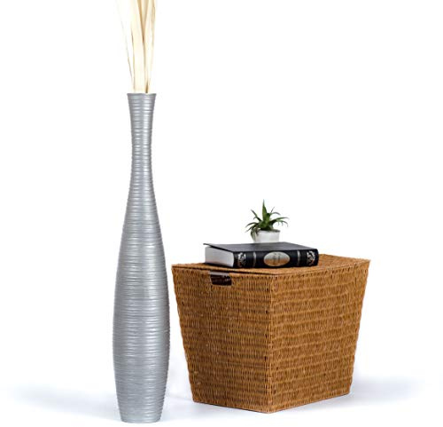 Leewadee Große Bodenvase 85 cm Mangoholz für Pampasgras & Trockenblumen | Dekovase fürs Wohnzimmer, für Zweige & Trockengräser - bruchfester als Keramik, kein Wasser. Boho