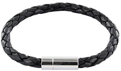 Auroris Echtleder-Armband geflochten 5mm mit Magnetverschluss aus Edelstahl Farbe: schwarz