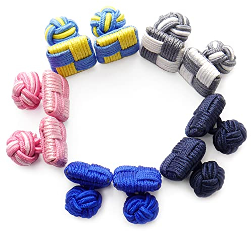 HONEY BEAR 5 paia seta tessuto nodo gemelli set per camicia/abito uomo/Donna, Forma Quadrato per Regalo di nozze d'affari (5 paia con scatola)