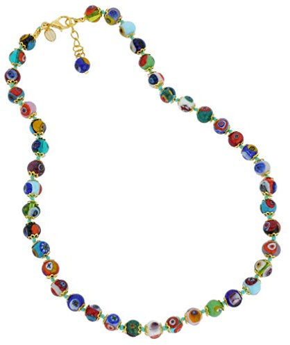 Glass Of Venice Halskette aus Muranoglas, kürzere Länge, 43,2 cm – italienische Millefiori-Mosaikperlen, handgefertigt, geblasenes Glas, Muranoglas-Halsketten für Damen, Glas, Kristall