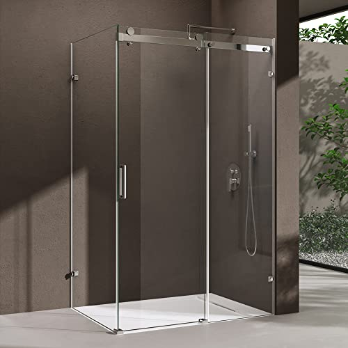 doporro Duschkabine Schiebetür Dusche Eckdusche 80x110x195cm Duschabtrennung mit Schiebetür ESG-Sicherheitsglas Klarglas 4-Punktbefestigung inkl. beidseitiger Easy-Clean-Beschichtung Ravenna17-2