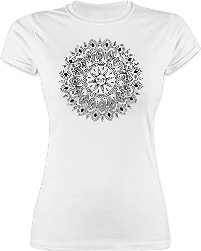 Shirt Damen - Kunst - Boho Mandala Yoga Sketch - M - Weiß - yogashirt Yoga-Bekleidung Wellness Hippi Tshirt Outfit Joga Geschenk Meditation für Fans Shirts Yoga-t-Shirt spirituelle Oberteil