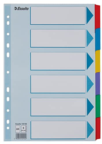 Leitz Esselte Register für A4, Deckblatt und 6 Trennblätter mit Taben, Blau/Mehrfarbig, Recyclingkarton, 100168