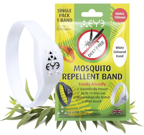 THEYE Mosquito Repellent Bracelet - Anti Mosquito Bracelet for Adults, Children, Kids - 100% Natural, Deet Free Mosquito Repellent Bands - Provides Up to 2 Weeks Protection - White Small
