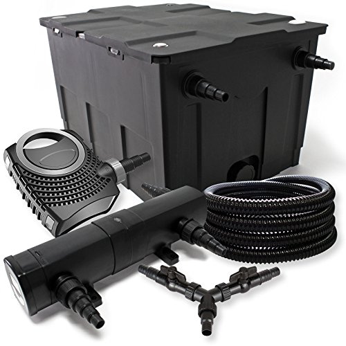 SunSun Komplettset: CBF-550 Teichfilter bis 60000 L Teichfilteranlage als Durchlauffilter, CTF-8000 Teichpumpe 8000l/h 70W, CUV-218 Teichklärer UVC Klärer mit 18W, 25m Teichschlauch 25 mm, Y-Verteiler