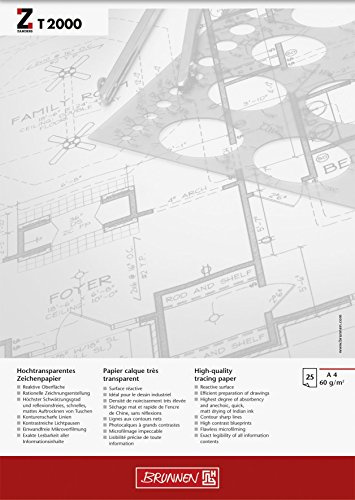 Hochtransparentes Zeichenpapier/Entwurfblock BRUNNEN - ZANDERS T 2000 A3-70 g/m2-25 Blatt (29,7 x 42,0 cm)