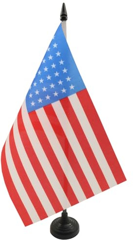 AZ FLAG Drapeau de Table USA 48 étoiles 21x14 cm Socle Plastique | Usage intérieur Drapeau de bureau américain avec 48 étoiles finition cousue et bords renforcés polyester 100D