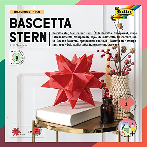 folia 860/2020 - Bastelset Bascetta Stern, Transparent violett, 20 x 20 cm, 32 Blatt, fertige Größe des Papiersterns ca. 30 cm, mit ausführlicher Anleitung - ideal zur zeitlosen Dekoration