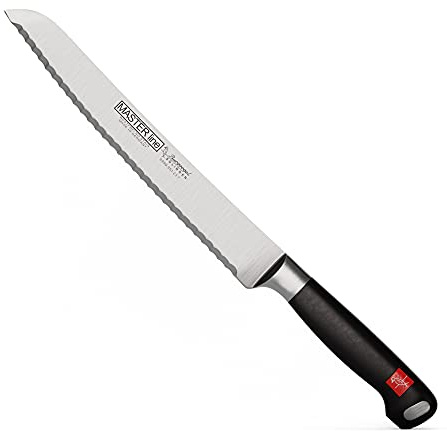 Burgvogel Solingen Brotmesser linkshänder Solingen geschmiedet, 23 cm, Master Line, konvexer Wellenschliff, rostfrei, schwarz, spülmaschinenfest, 6990.951.23.7