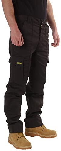 SITE KING Mens Cargo Combat Work Trousers Sizes 28 to 56 with Button & Zip Fly (34 Waist / 33) Black