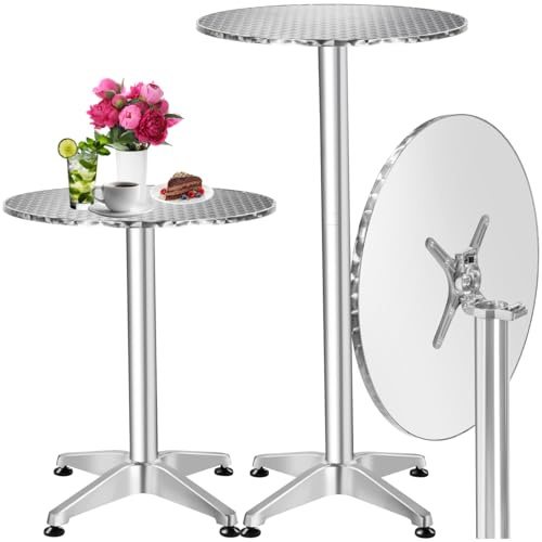 tectake® Table Haute Mange Debout Table Bistrot Table de Bar Ronde Pliable Aluminium Hauteur réglable 75 ou 115 cm Ø 60cm Meuble Exterieur pour Reception Mariage Anniversaire Fête de Jardin