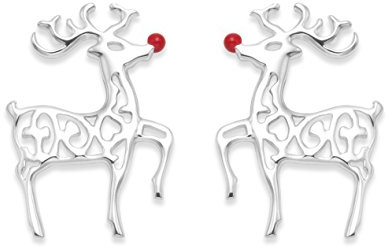 Heather Needham Sterling Silver Rudolph Red Nosed Reindeer Earrings - SMALL 10mm x 8mm (2/5ths inch) -See second photo for size. Gift Boxed 04550