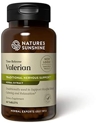 Nature's Sunshine Valerian Root Extract Time Release, 60 Capsules | Herbal Supplement Promotes Relaxation, Supports Sleep, and Delivers Natural Nervous System Support