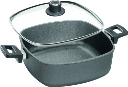Woll Nowo Titanium Kasserolle viereckig mit Deckel, 28 x 28 cm, 10 cm hoch, 6.0 Liter, mit 2 Seitengriffen - Geeignet für Ceran, Gas, Elektro, Halogen - nicht induktionsgeeignet, Aluguss, backofenfest