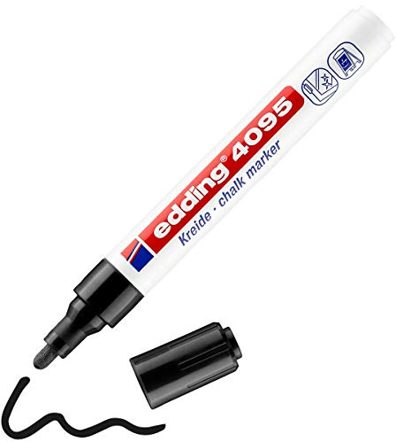 Edding 4095 Chalk Marker - Black - 1 Round Nib 2-3 mm - Medium-Nib Wet Wipe Pen for Chalkboards, Windows, Glass, Mirrors - Liquid Chalk Marker for Opaque Coverage