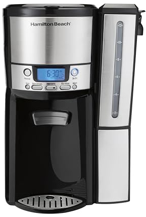 Hamilton Beach One Press Programmable Dispensing 12 Cup Coffee Maker with Internal Coffee Pot, Stays Warm and Fresh for Hours, 60 oz. Removable Reservoir, Black & Stainless Steel (47950)