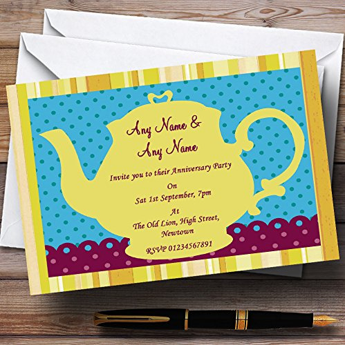 Big Yellow Teapot Vintage Wedding Anniversary Party Personalised Invitations