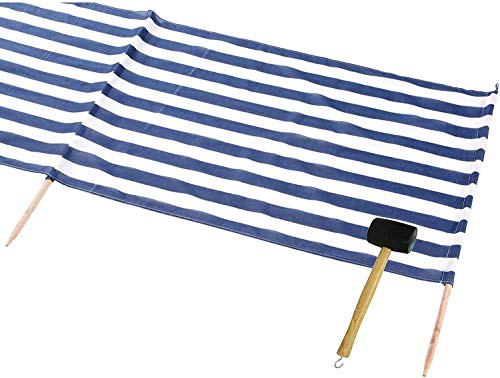 Idena Windschutz incl. 5 Holzstäbe, 6 m x 0,80 m Blau Weiß inklusive Gummihammer