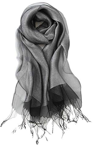 UK_Stone Damen Luxus Doppelseitig Einfarbig Schal Stola Gross Halstuch Silber