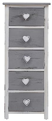 Rebecca Mobili Mehrzweckschrank für Schlafzimmer mit 5 Schubladen, Badezimmerschrank Shabby, Paulownienholz, Weiß Grau – Maße: 84 x 35 x 27 cm (HxLxB) - Art. RE4307