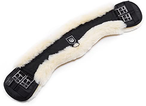 CHRIST Lammfell MONDGURT Sattelgurt von Werner Horse – anatomischer Dressurgurt (Kurzgurt) mit konkaver Sichelform, Lammfellgurt in schwarz-Natur, Länge: 55 cm