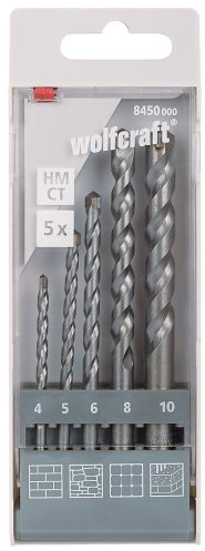 wolfcraft Steinbohrer-Set HM-bestückt, Ø 4-10 mm, 5-tlg. I 8450000 I Für Bohrungen in Mauerwerk, Kunst- und Naturstein