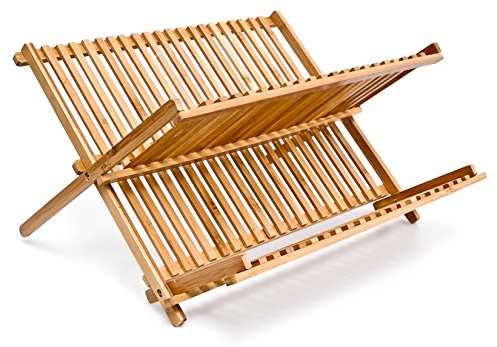 Relaxdays Scolapiatti CROSS HLP 24,5 x 42 x 33 cm gocciolatoio piatti bambù pieghevole scolastoviglie in legno naturale